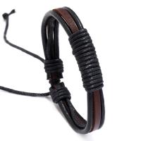 PU Leather Cord Bracelets, with Linen & Cowhide, handmade, Adjustable & Unisex, 6cm Approx 17-18 cm 