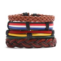 PU Leather Cord Bracelets, with Linen & Cowhide & Wax Cord, 4 pieces & Unisex, 6cm Approx 17-18 cm 