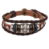 PU Leather Cord Bracelets, with Cowhide & Hematite & Wood & Zinc Alloy, handmade, fashion jewelry & Unisex 6mm Approx 21.5 cm 