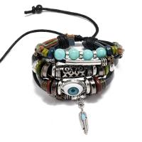 Cowhide Bracelets, with turquoise & Linen & Wood & Copper Coated Plastic & Zinc Alloy, fashion jewelry & Unisex Approx 17 cm 