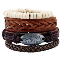 Cowhide Bracelets, with Linen & Wood & Zinc Alloy, handmade, 4 pieces & Unisex, 6cm Approx 17-18 cm 