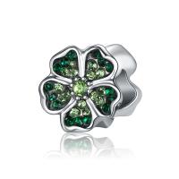 Rhinestone Zinc Alloy European Beads, Flower, plated, DIY & with rhinestone, green, 5-25mm 