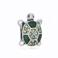 Stainless Steel European Beads, Zinc Alloy, Turtle, plated, DIY & with rhinestone, mixed colors 