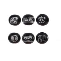 Schima Superba Beads, Round, printing, DIY, black, 10mm 