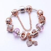 Zinc Alloy European Bracelets, with Lampwork, plated, for woman & with rhinestone, rose gold color 