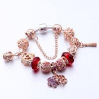 Zinc Alloy European Bracelets, with Lampwork, plated, for woman & with rhinestone, rose gold color 
