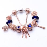 Zinc Alloy European Bracelets, with Lampwork, plated, for woman, mixed colors 