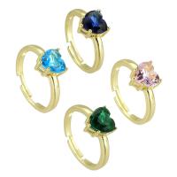 Zirkonia Messing Finger Ring, Herz, goldfarben plattiert, Einstellbar & Modeschmuck & Micro pave Zirkonia & für Frau, keine, 8x9mm, verkauft von PC