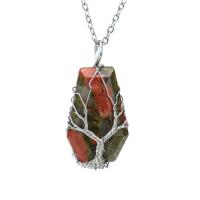 Gemstone Necklaces, with brass wire & iron chain, silver color plated & for woman .87 Inch 