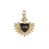 Enamel Brass Pendants, Heart, gold color plated 
