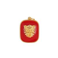 Enamel Brass Pendants, Lion, gold color plated 