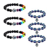 Evil Eye Jewelry Bracelet, Gemstone, with Lampwork & Zinc Alloy, silver color plated, Unisex mixed colors .3 Inch 