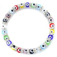 Evil Eye Jewelry Bracelet, Lampwork, with rhinestone zinc alloy spacer, silver color plated, elastic & Unisex .3 Inch 