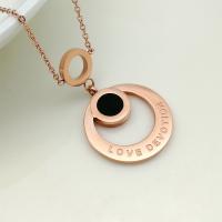 Stainless Steel Chain Necklace, 304 Stainless Steel, with 90 extender chain, Round, Vacuum Ion Plating, With Pendant & polished & for woman & blacken, rose gold color cm 
