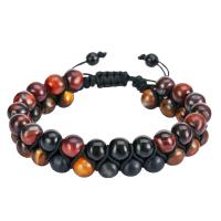 Gemstone Woven Ball Bracelets, Abrazine Stone, with Knot Cord & Red Tiger Eye Stone, handmade, Double Layer & fashion jewelry & Unisex, 8mm Approx 7.5-11.8 Inch 