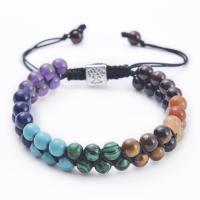 Gemstone Woven Ball Bracelets, Natural Stone, with Knot Cord & turquoise, handmade, Double Layer & fashion jewelry & Unisex, 6mm Approx 7.5-11.8 Inch 