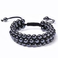 Gemstone Woven Ball Bracelets, Black Magnetic Stone, with Knot Cord, handmade, three layers & fashion jewelry & Unisex, 6mm Approx 7.5-11.8 Inch 