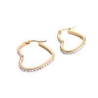 Stainless Steel Hoop Earring, 304 Stainless Steel, Heart, 18K gold plated, fashion jewelry & for woman & with rhinestone, golden, 19*20mm,29*30mm 