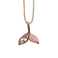 Shell Necklace, Brass, with Pink Shell, Fish, gold color plated, micro pave cubic zirconia & for woman, golden .71 Inch 