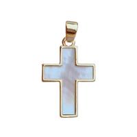 Brass Shell Pendants, with White Shell, Cross, gold color plated, DIY, golden 