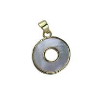 Brass Shell Pendants, with White Shell, Round, gold color plated, DIY, golden, 13mm 