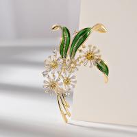 Cubic Zirconia Brooch, Brass, Flower, 18K gold plated, micro pave cubic zirconia & for woman & enamel 