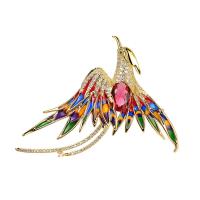 Cubic Zirconia Brooch, Brass, Phoenix, 18K gold plated, micro pave cubic zirconia & for woman & enamel 