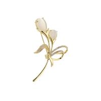 Cubic Zirconia Brooch, Brass, with Cats Eye, Flower, 18K gold plated, micro pave cubic zirconia & for woman 