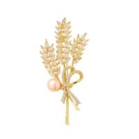 Freshwater Pearl Brooch, Brass, with Freshwater Pearl, Wheat, plated, micro pave cubic zirconia & for woman 