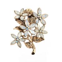 Crystal Brooch, Zinc Alloy, with Crystal, Flower, antique gold color plated, for woman & with rhinestone 