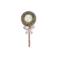 Brass Brooch, with Shell Pearl, Lollipop, 18K gold plated, micro pave cubic zirconia & for woman 