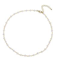Natural Freshwater Pearl Necklace, with Zinc Alloy, with 1.96 inch extender chain, gold color plated, for woman, white Approx 14.9 Inch 