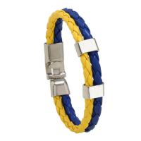PU Leather Cord Bracelets, with Zinc Alloy, handmade, fashion jewelry & Unisex, blue and yellow, 10mm Approx 22 cm 