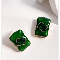 Enamel Zinc Alloy Stud Earring, fashion jewelry & micro pave cubic zirconia & for woman, green 