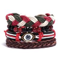 PU Leather Cord Bracelets, Cowhide, with Glass Beads & Linen & PU Leather & Wax Cord & Zinc Alloy, handmade, 4 pieces & Unisex, 6cm Approx 17-18 cm 