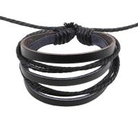 Cowhide Bracelets, with Wax Cord, Adjustable & fashion jewelry & Unisex Inner Approx 60mm 