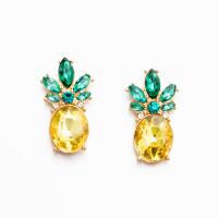 Zinc Alloy Rhinestone Stud Earring, Pineapple, fashion jewelry & for woman & with glass rhinestone, multi-colored 