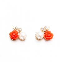 Resin Zinc Alloy Earring, with ABS Plastic Pearl & Resin, fashion jewelry & for woman & with rhinestone, multi-colored 