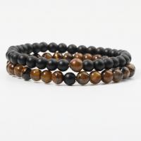 Gemstone Bracelets, Tiger Eye, with Abrazine Stone, Round, Unisex, mixed colors, 6mm Approx 7.5 Inch, Approx 