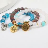 Gemstone Bracelets, Agate, with Abrazine Stone & Cats Eye & Zinc Alloy, Round, plated, Unisex & frosted 8mm Approx 7.5 Inch 