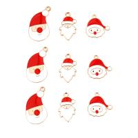 Рожденственские подвески из цинкового сплава, цинковый сплав, Санта Клаус, плакирован золотом, Рождественский дизайн & разные стили для выбора & эмаль, разноцветный, продается PC