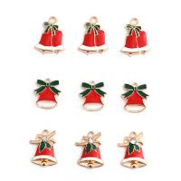 Zinc Alloy Christmas Pendants, Christmas Bell, gold color plated, Christmas Design & enamel & with rhinestone, mixed colors 