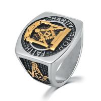 Stainless Steel Finger Ring, 304 Stainless Steel, ring shape, gold color plated, fashion jewelry & polished & freemason jewelry & for man & blacken, original color 