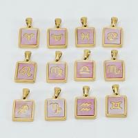 Titanium Steel Pendants, with Shell, Rectangle, Vacuum Ion Plating, fashion jewelry & with constellation symbols & for woman 