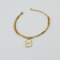 Stainless Steel Charm Bracelet, 304 Stainless Steel, with Shell, with 1.97inch extender chain, Rectangle, Vacuum Ion Plating, Double Layer & fashion jewelry & with letter pattern & for woman, golden Approx 6.1 Inch 