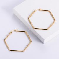 Titanium Steel Hoop Earring, Hexagon, gold color plated, fashion jewelry & for woman, golden 
