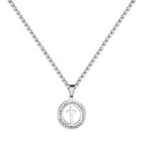 Stainless Steel Jewelry Necklace, 304 Stainless Steel, Round, fashion jewelry & with cross pattern & for woman & with rhinestone Approx 19.68 Inch 