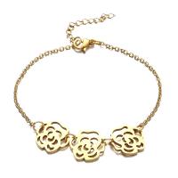 Stainless Steel Charm Bracelet, 304 Stainless Steel, with 1.97inch extender chain, Flower, fashion jewelry & for woman, golden Approx 7.09 Inch 