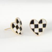 Brass Stud Earring, Heart, plated, fashion jewelry & for woman & enamel 