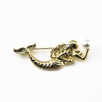 Plastic Pearl Brooch, Zinc Alloy, with Plastic Pearl, Mermaid, gold color plated, for woman 